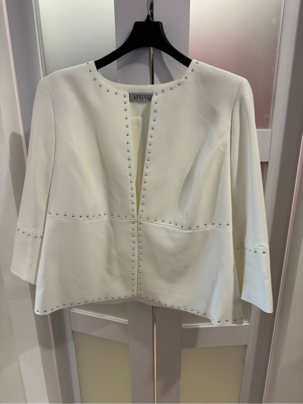 Kasper Off-White Studded Open-Front Blazer